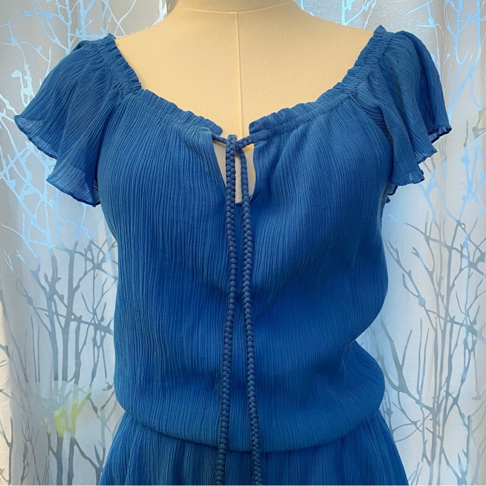 KOBI HALPERIN BLUE DARCIE CREPE FLUTTER SHORT SLEEVE ELASTIC WAIST MINI DRESS - Picture 2 of 9